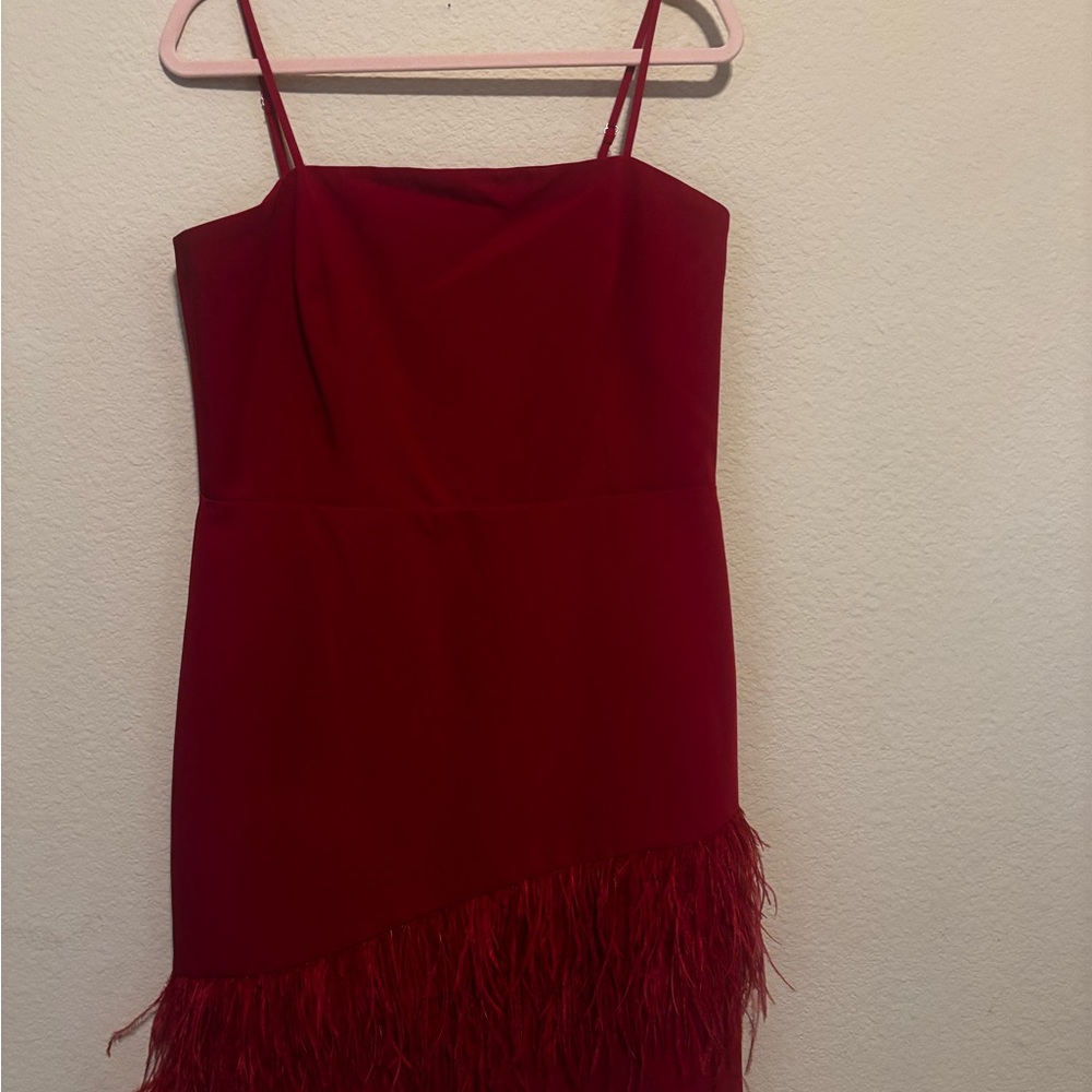 Sam Edelman Red Asymmetrical Feathered Dress